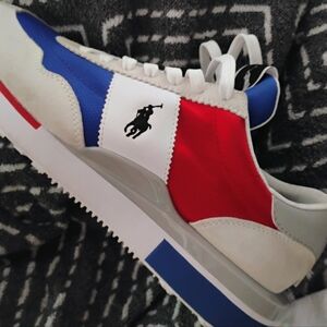 Polo by Ralph Lauren Men's Red, Blue, and White Sneakers
